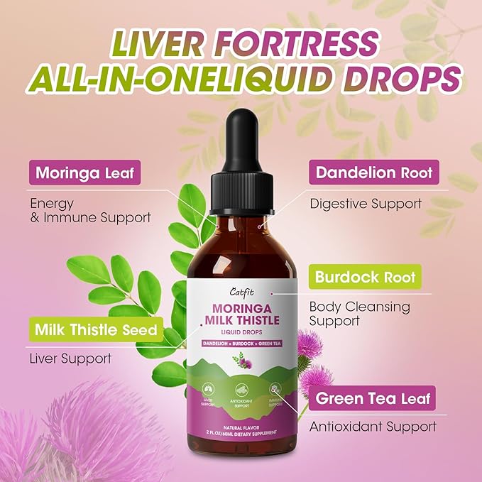 Milk Thistle Liver Detox Drops โ Liver Cleanse Detox & Repair with Moringa, Dandelion, Burdock & Green Tea โ Liquid Herbal Supplement for Liver Support & Liver Health, Vegan, 2 Fl Oz