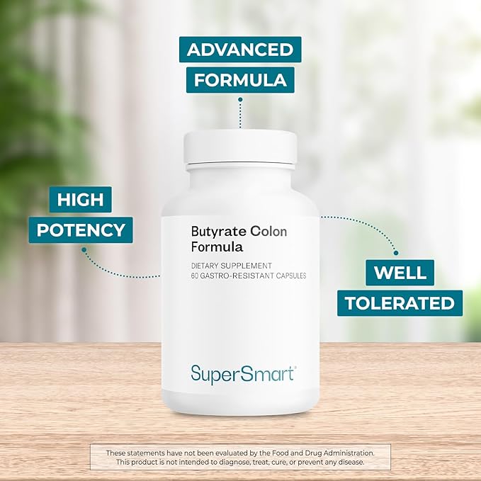Supersmart Butyrate Colon Formula (Advanced Formula) - with Turmeric, MicrobiomeX & Peppermint Oil | Vegan & Gluten Free - 60 Gastro-Resistant Capsules