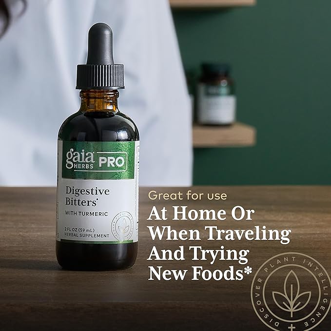 GAIA HERBS PRO Digestive Bitters with Turmeric - with Herbs Traditionally Used to Support Healthy Digestion* - Herbal Formula - Great for Travel - 2 Fl Oz (30 Servings)