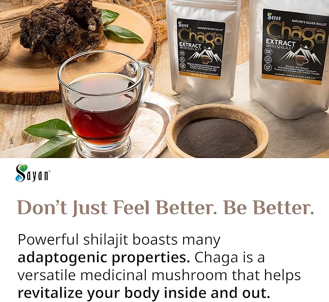 Sayan Siberian Chaga Mushroom Extract with Shilajit Powder (2 oz) – Organic Antioxidant Tea – Immune and Digestion System Support – Fulvic Acid Supplement – Energy & Clarity – No Fillers