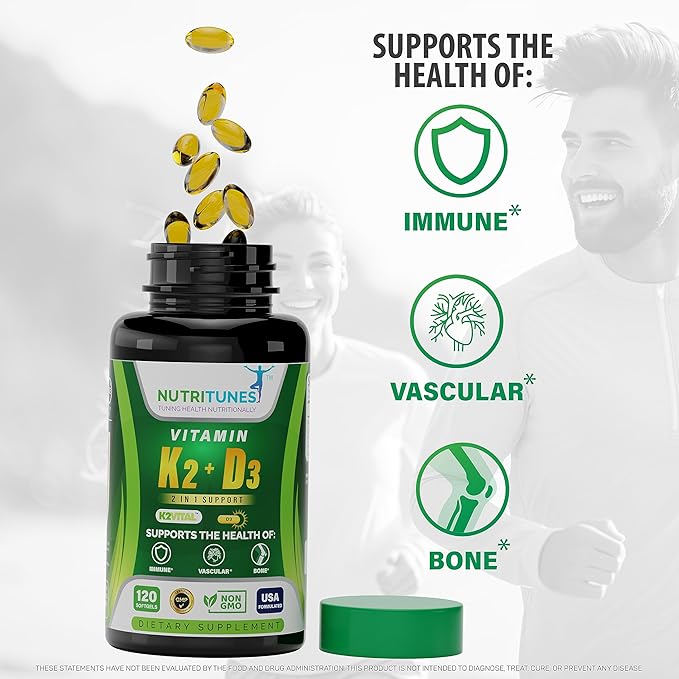 Vitamin D3 K2–5000 IU D3 & 100 mcg K2 MK-7 – Supports Bone, Heart & Immune Health – K2 D3 Vitamin Supplement – 120 Softgels, 4 Month Supply