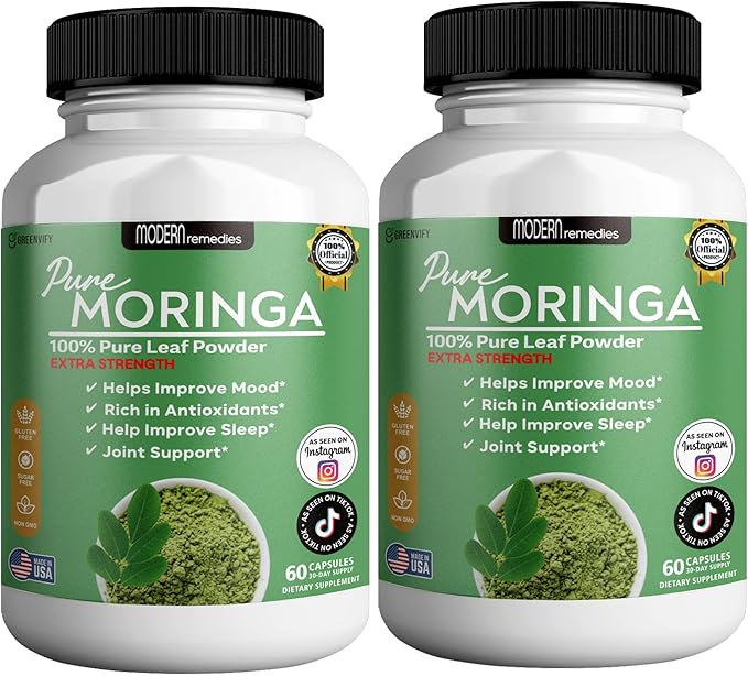 Modern Remedies Pure Moringa Max Leaf Powder Supplement, 800mg, 60 Capsules, Extra Strength for Mood, Sleep and Joint Support, Gluten Free (2)