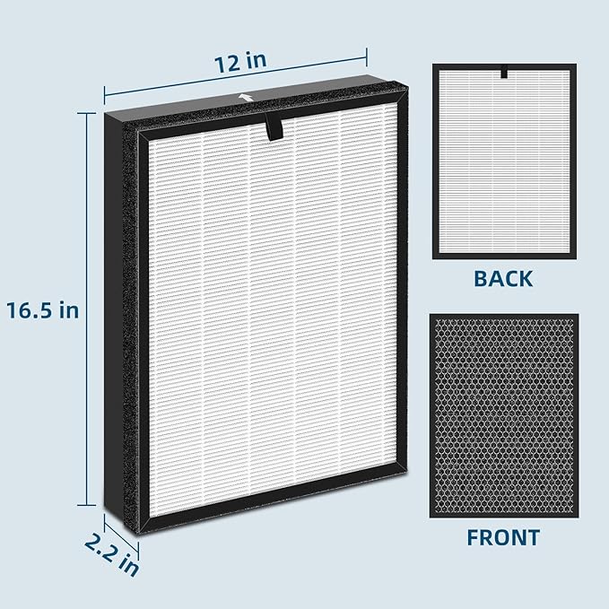 2 Pack 400 Replacement Filter Compatible with Puro 400 Air Filter, 3-in-1 Grade True HP-14 Air Filter with Activated Carbon Filter, Filters up to 99.97% of common household pollutants