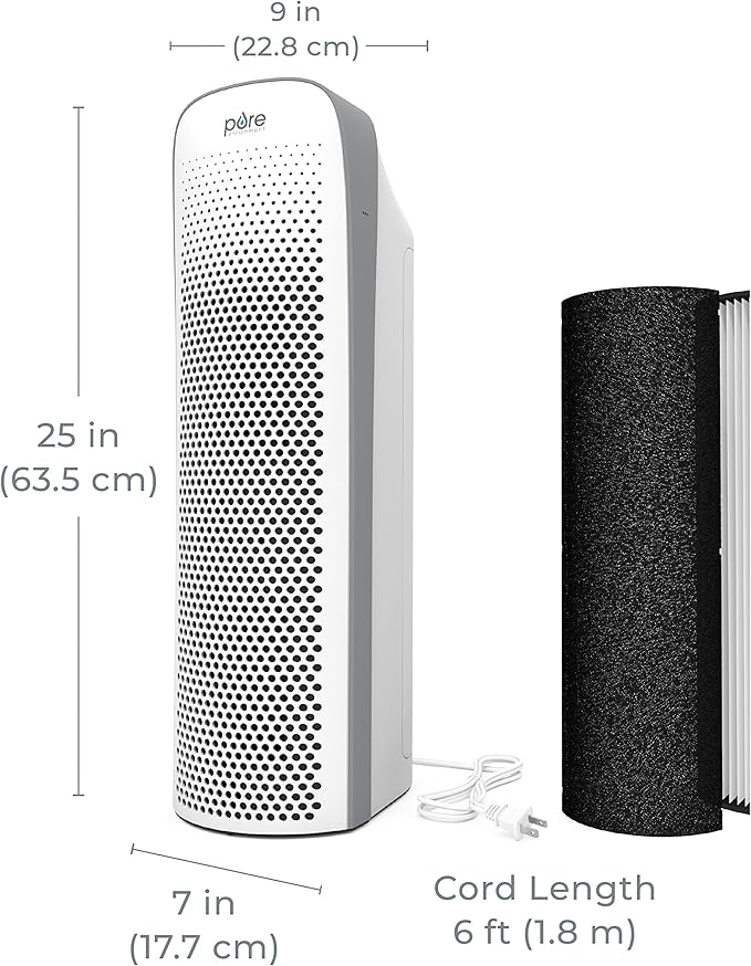 Pure Enrichment PureZone Elite True HEPA Large Room Tower Air Purifier with Air Quality Monitor, 4 Stage Filtration and UV-C Light, Helps Destroy Bacteria, Smoke, Pollen & Dust (White)