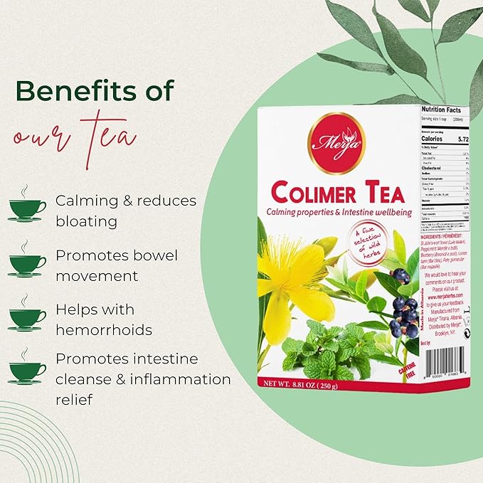 Merja Herbs Colimer Tea - Colon Support & Cleanse & Detox - Helps in Constipations - Caffeine Free - 100% Natural & Premium Quality 250gr 8.82 oz