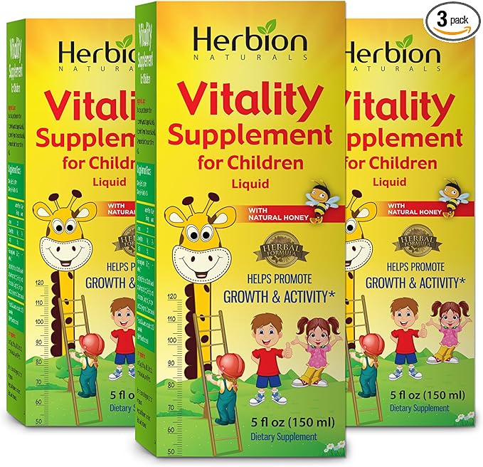 HERBION Naturals Vitality Supplement for Children, Promotes Growth and Appetite, Relieves Fatigue, Improves Mental & Physical Performance, for Kids 1 Year & Above, 5 Fl Oz (Pack of 3)