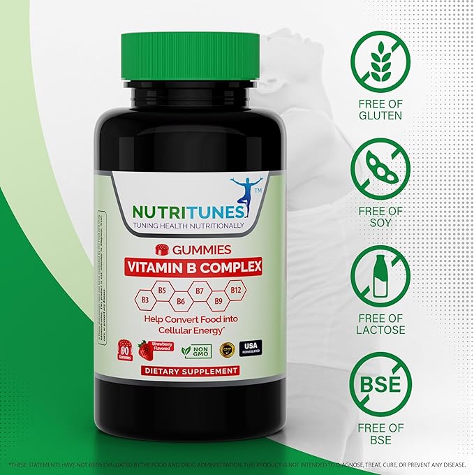 Vitamin B Complex Gummies–High Potency B Complex Vitamins Gummies with Methyl B12, Folate, Biotin & Vitamin C – Non-GMO, Vegan, Gluten-Free – 90 Gummies – Made in USA