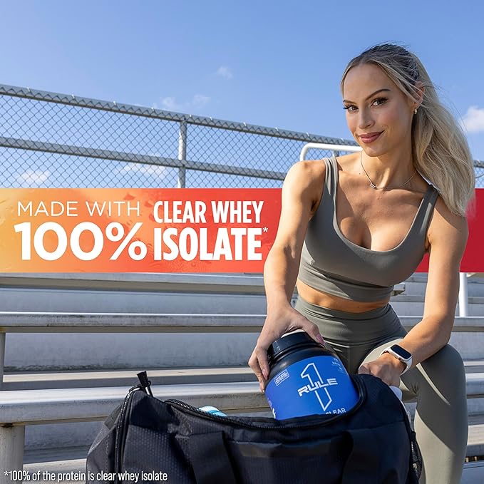 Rule 1 Clear Whey Isolate - 20g All-whey Isolate Protein, Over 9g EAAs, 300mg of Electrolyte Minerals, 90 Calories, Light, Crisp, and Refreshing Taste (27 Servings, Strawberry Lemonade)