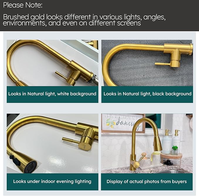 Kitchen Faucet and Water Filter Faucet Combo, WOWOW Stainless Steel Kitchen Sink Faucet with Drinking Water Faucet for Reverse Osmosis or Water Filtration System, Brushed Gold