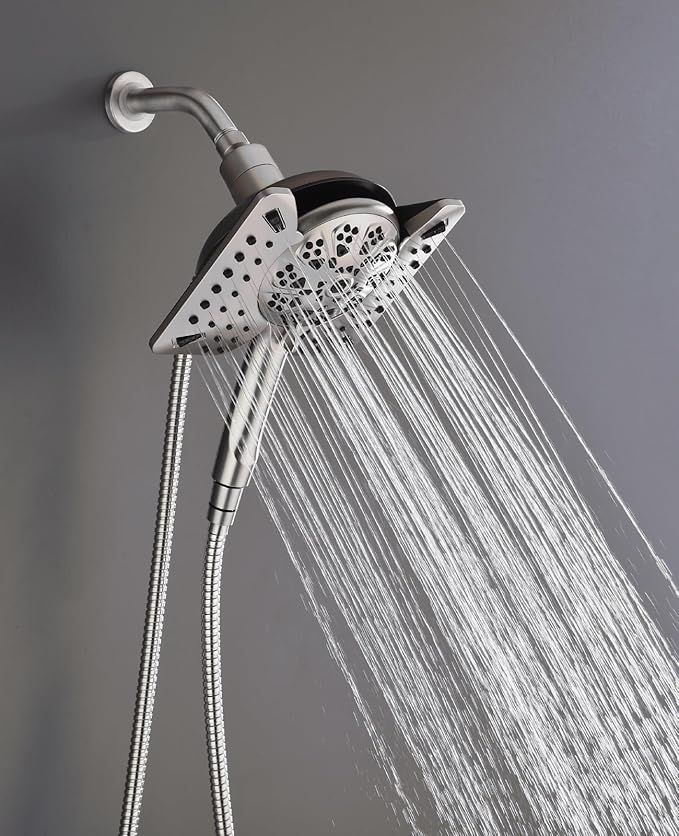 2.5GPM Shower Heads with Handheld Spray Combo: 7.5 Inch Rainfall Shower Head & 10 Spray Settings Detachable Shower Head, Adjustable Dual Showerhead with Hose, Nickel