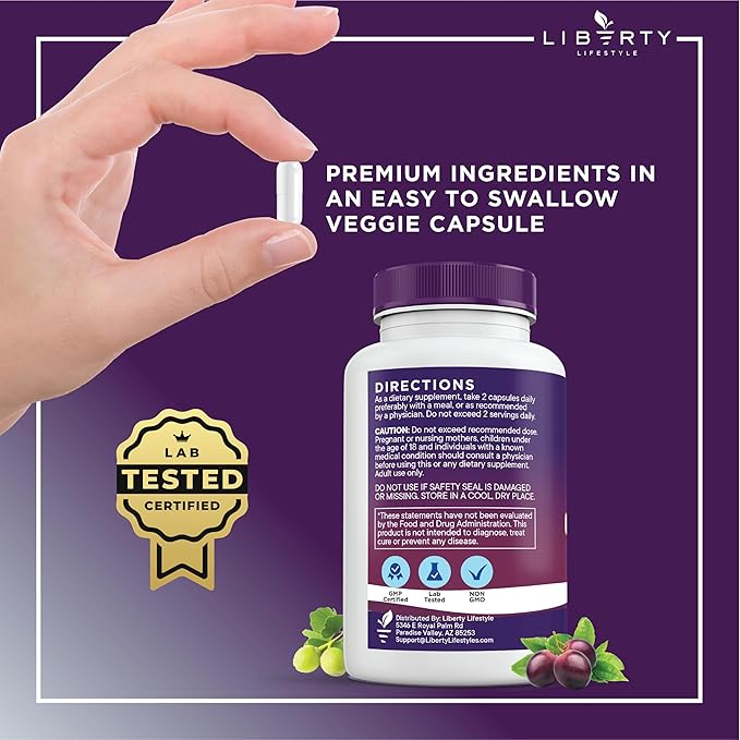 Resveratrol, Berberine, Grape Seed Extract, Quercetin, Polyphenol Supplement for Women and Men with Noni Extract, N-Acetyl Cysteine, Acai Extract (180 Count)