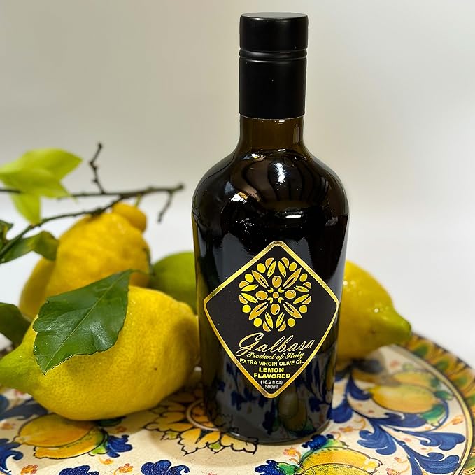 Galbasa - Organic Lemon Oil from Sicily, Italy - First Cold Pressed Extra Virgin Olive Oil and Fresh Lemons - Polyphenol Rich, No Pesticides | 16.9 fl oz