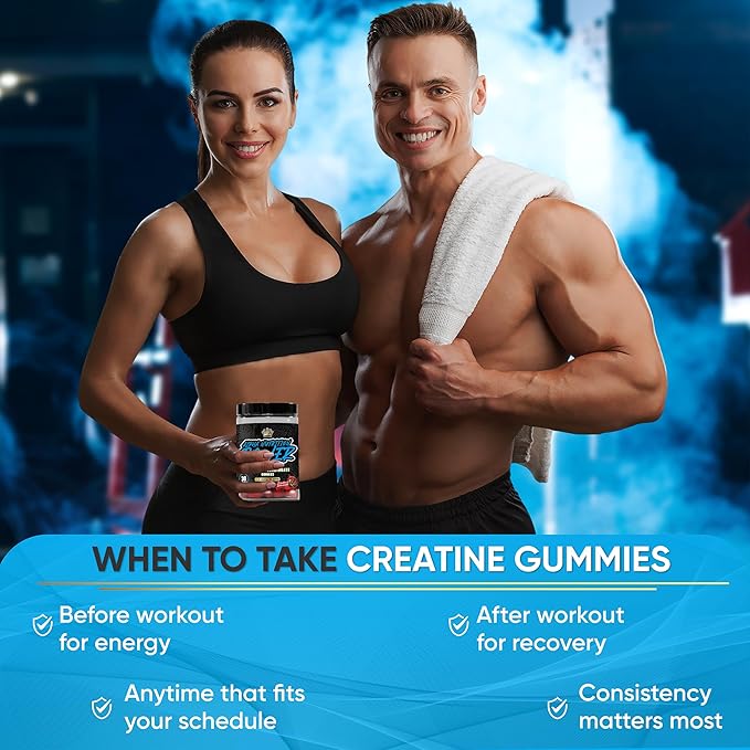 Creatine Monohydrate Gummies 5g for Men & Women, Supplement for Muscle Growth, Energy & Strength, Creatine Gomitas, Sugar-Free Strawberry-Watermelon, Pre-Workout Gummies, 120 ct