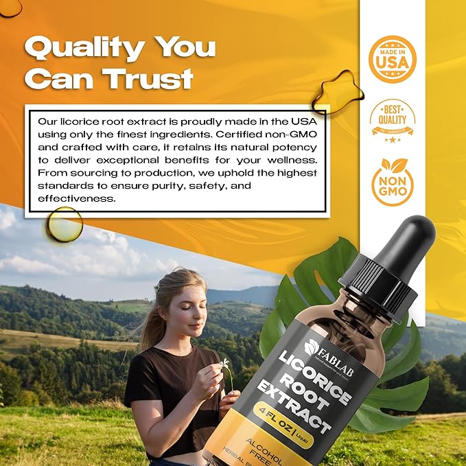 FabLab Licorice Root Extract - Herbal Immune Support- Glycyrrhiza Glabra Supplement for Digestion Restore Respiratory Health Fatigue -Non-GMO (4 FL OZ)