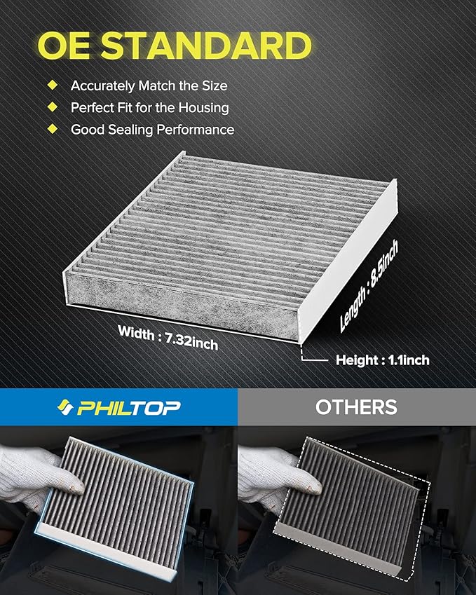 PHILTOP Cabin Air Filter, Replace for CF12157, RAV4, Camry, Corolla, Prius, Highlander, RX350, ES350, Avalon, ES300h, RX450h, C-HR, CX-9, Cabin Filter with Activated Carbon Filter Up Dust Pollen Odor