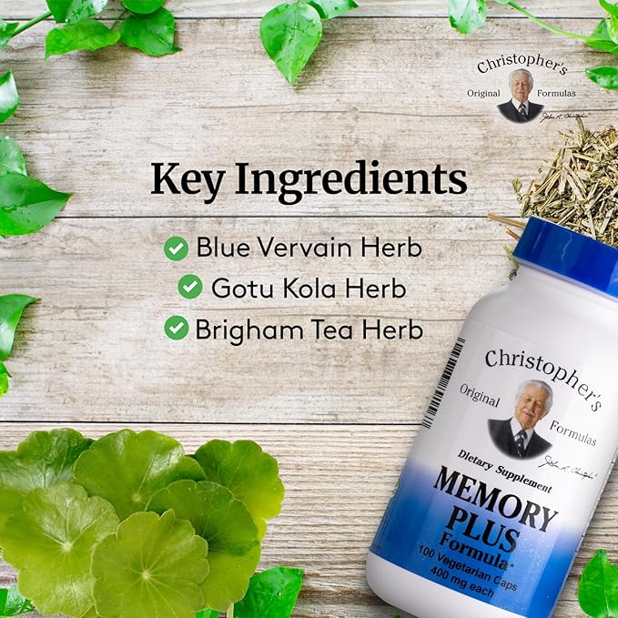 Christopher's Original Formulas Memory Plus Herbal Blend - Brain Supplements for Memory & Focus - Supports Cognitive Function, Energy, & Alertness