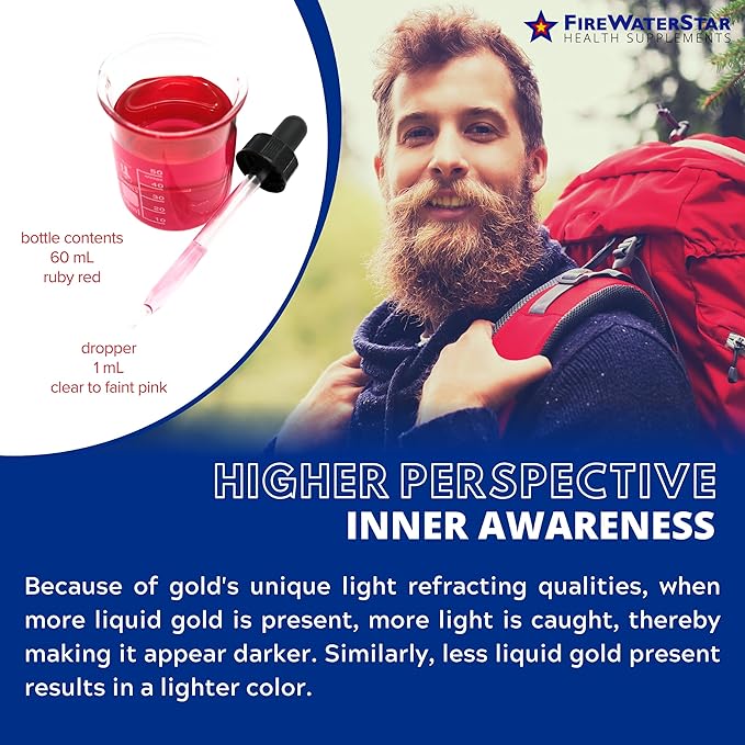 FWS Colloidal Gold Liquid Drops, Ascension Meditation Spiritual Aid Brain Boost, Enhance Awareness Clarity Dreams Intuition, Made from 99.99% Pure Swiss Gold, 100 ppm, Ruby Red, Real 24K