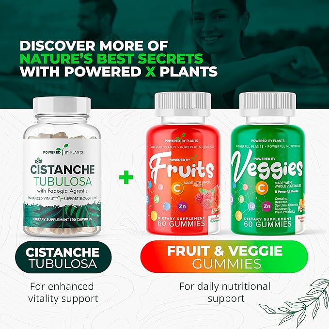 Cistanche Tubulosa with Fadogia Agrestis - Promotes Vitality - Natural Supplements for Men & Women with Bioperine by Powered X Plants, 90 Servings