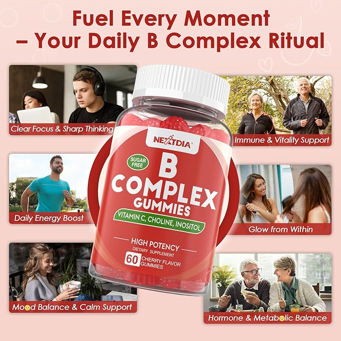 Vitamin B Complex Gummies, Vegan Vitamin B Gummies with 2000 mcg Methyl B12, Methyl Folate | Plus Choline + Inositol, Vitamin C + Zinc for Supports Energy, Mood, Immune, Healthy Hair, Skin - 120 Cts
