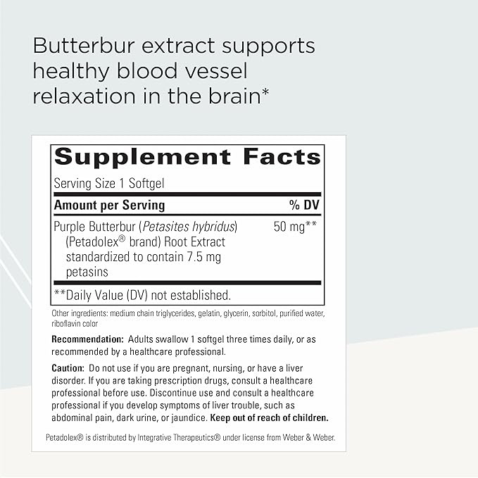 Integrative Therapeutics Petadolex - Brain Supplement for Healthy Blood Vessel Relaxation* - with Butterbur Extract - Gluten-Free & Dairy-Free - 60 Softgels (60 Servings)