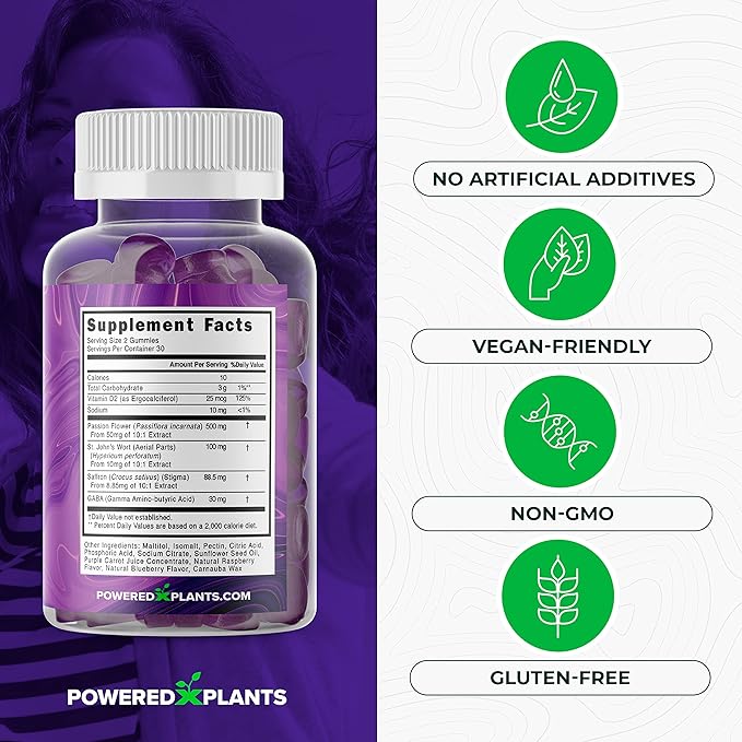 Saffron Extract Gummies with Passionflower & Vitamin D2 - Saffron Supplements for Mood Support, Digestion, & Energy 60 Servings