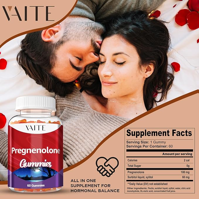 Pregnenolone Memory Supplement for Brain, Hormone Balance for Women and Men, Glycine Supplements, Happy Hormones, Non-GMO, Gluten Free, Cognitive, 60 Vegetarian Seniors and Adult Vitamin Gummies