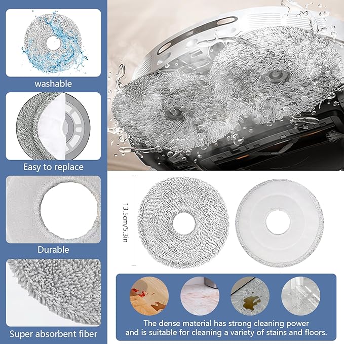 Yivy 21 Pcs Parts for Dreame X40 Ultra/L40 Ultra /X40 Master/Mova P50 Pro Ultra/Mova P10 Pro Ultra replacement: 4 Carbon HEPA filter, 4 Side Brushes,4Carbon dust Bags, 6 Mop Cloth