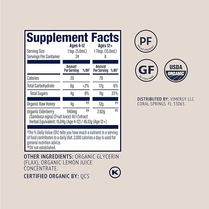 Vimergy Soothe Wise* – Fast-Absorbing Immune Support with Elderberry Syrup and Raw, Organic Honey – Coats and soothes Respiratory tissues – USDA Certified Organic, Vegan, Paleo-Friendly, Gluten-Free.