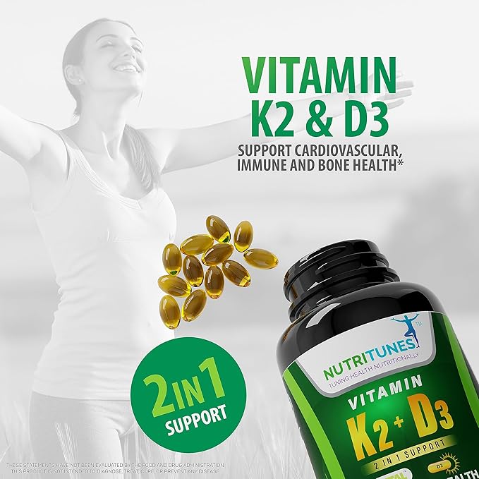 Vitamin D3 K2–5000 IU D3 & 100 mcg K2 MK-7 – Supports Bone, Heart & Immune Health – K2 D3 Vitamin Supplement – 120 Softgels, 4 Month Supply