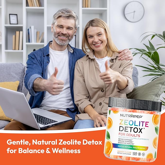 Zeolite Detox Gummies for Adults - Clinoptilolite Zeolite with Chlorella Vitamins D3 B12 C - Advanced Chewable Supplement for Immune Health Body Cleanse & Toxin Support - Sugar Free Vegan