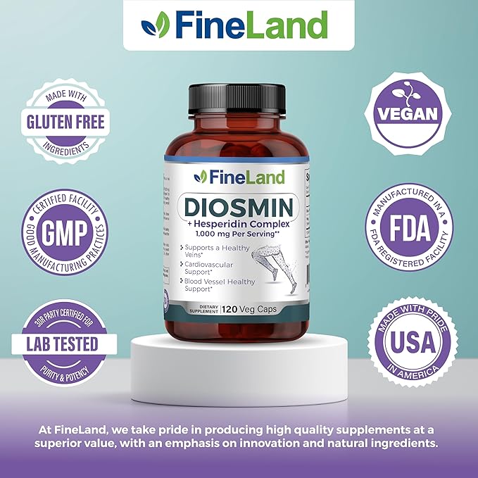 FineLand Diosmin & Hesperidin Complex, Premium Advanced Formula, 1000 mg, Blood Flow and Circulation Support, 120 Capsules, 100% Vegan, All Natural