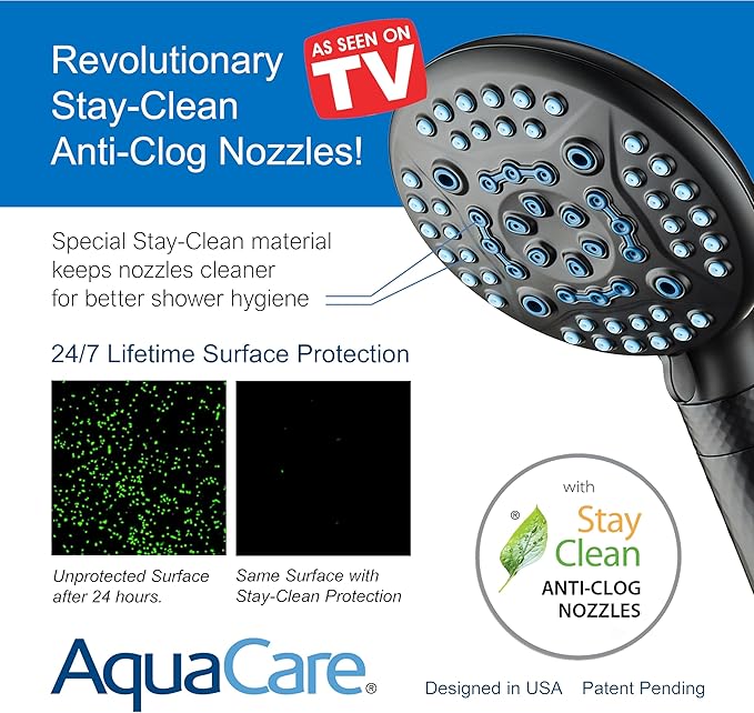 AquaCare High Pressure 6-way Dual Shower Head Combo with Built-in Filter & Power Wash - Clean Tub, Tile & Pets. Remove Chlorine, Lead & Toxins from Water to Protect Skin, Hair, & Nails. Matte Black