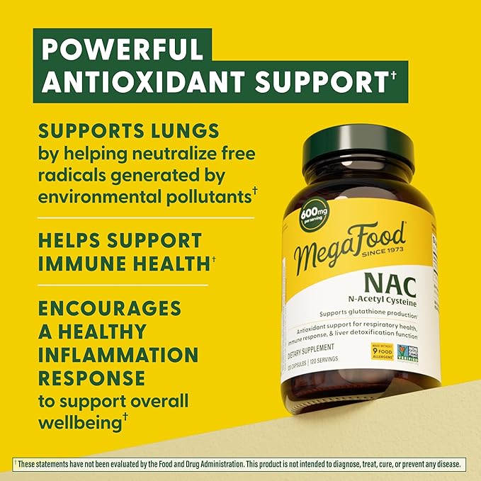 MegaFood NAC Supplement N-Acetyl Cysteine 600mg Per Serving - Promotes Production of Glutathione - Liver Support & Immune Support Supplement - Vegan, Non GMO - 120 Capsules, 120 Servings