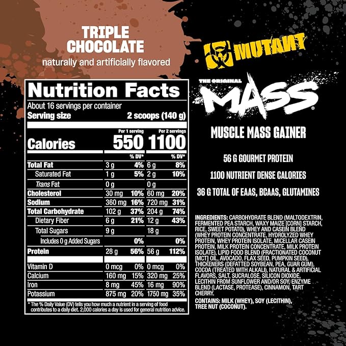 Mutant Mass | Weight Mass Gainer Protein Powder - high Calorie Protein Powder for Mass gain - Triple Chocolate - 5 Pound