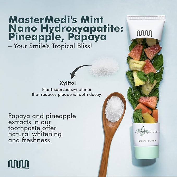 MasterMedi Nano Hydroxyapatite Toothpaste – Fluoride Free, SLS Free, for Sensitive Teeth, Whitening, Enamel Remineralization, Magic Mint, Dentist Recommended, 4 oz (Pack of 3)
