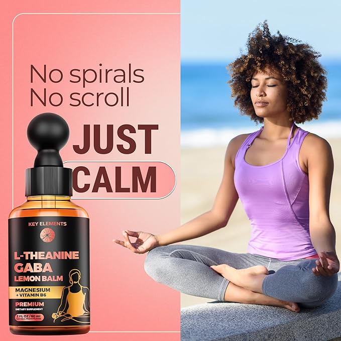 L Theanine and GABA Supplements | GABA Calming with Lemon Balm Extract, L-Theanine and Magnesium with B6 | Liquid GABA L Theanine Supplements | Stress Relief & Relaxation GABA Drops