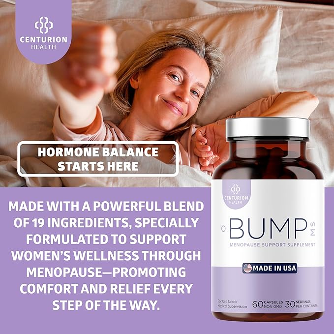Bump MS, Complete Herbal Menopause Supplement for Women, 19 Powerful Ingredients with Dong Quai, Black Cohosh, Folinic Acid, Methylfolate, Wild Yam, Choline and DHA, 60 Caps