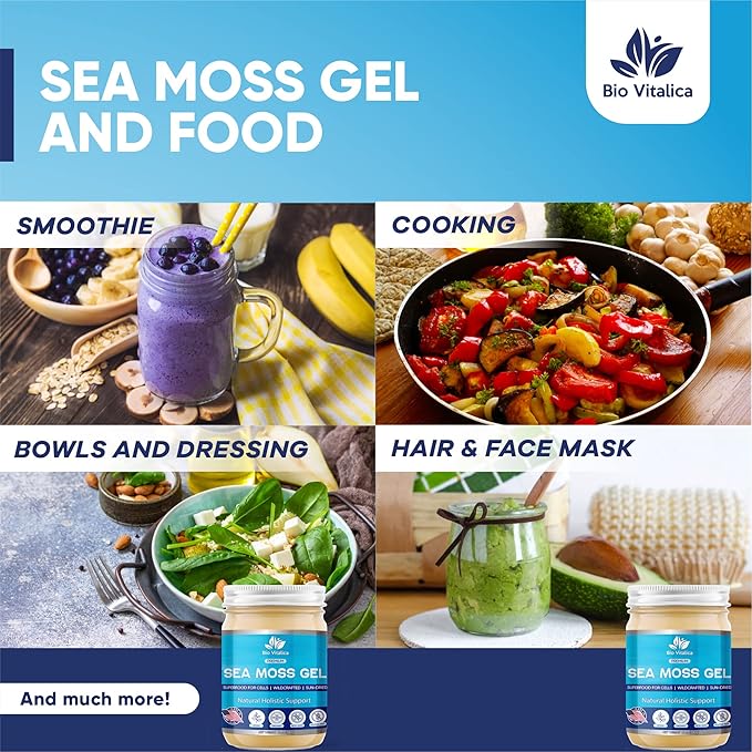 Sea Moss Gel by BioVitalica - Irish sea Moss raw Organic - Premium Quality - Dr Sebi, Vegan superfood for Cells - 100% Natural Seamoss Gel - (Pack of 1, Original)