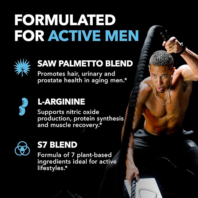 Saw Palmetto 500mg and L-Arginine 500 mg - Prostate Health and Nitric Oxide Supplements for Men - 60 Count - Urinary Function Support and Endurance for Active Males - Vegan, Non-GMO, 1 Month Supply
