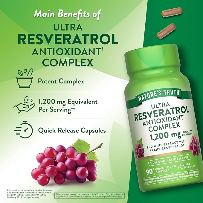 Nature's Truth Resveratrol Complex 1200 mg | 90 Capsules | Non-GMO and Gluten Free Supplement