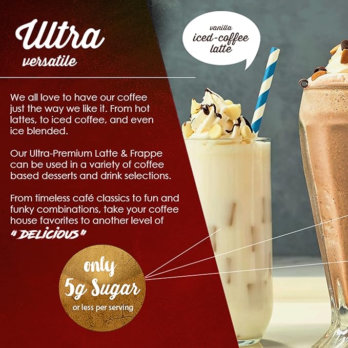The Frozen Bean - Hazelnut Frappe & Latte Instant Mix with Arabica Coffee, Double Caffiene, Low Sugar - for Hot, Iced, or Frappuccino-Style Blended Drinks - (20) 0.53oz Single Serve Sticks