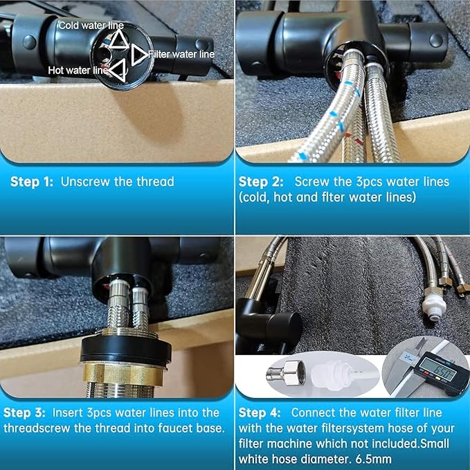 PiroosoKitchen Faucets with Water Filter Faucet Buil-in,3 Way Drinking Water Faucet for Kitchen Sink, Brushed Gold