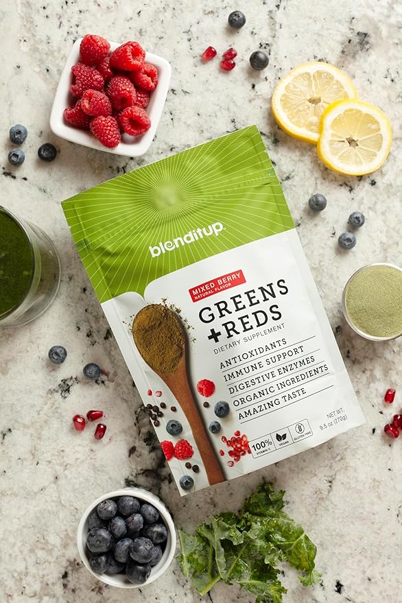BlendItUp Super Greens & Reds | Potent Immune Support & Digestion | 30-Day Supply | Organic Vegan Greens | Helps Decrease Cortisol | Total Body Wellness | Enzyme Matrix for Optimal Absorption