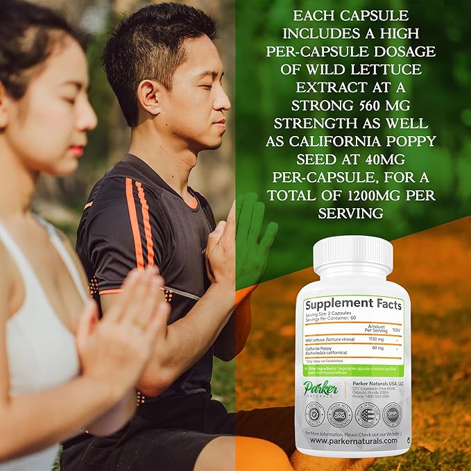 Wild Lettuce Extract & California Poppy Seed Supplement, 2 Way Premium Strength Herbal Supplement for Healthy Sleep & Relief Support, 120 Capsules