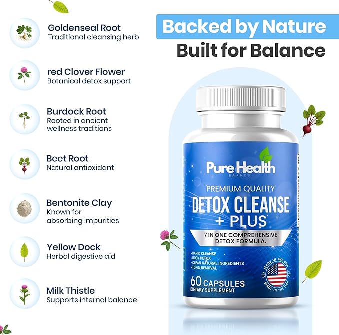 Extra Strength Fast Acting 7-in-ONE Advanced Formula - Full Body Cleanse - Detox & Liver Cleanse - Detox & Liver Repair, All Natural Toxins Remover, Healthy Cleansing Support for Liver (60 Capsule)