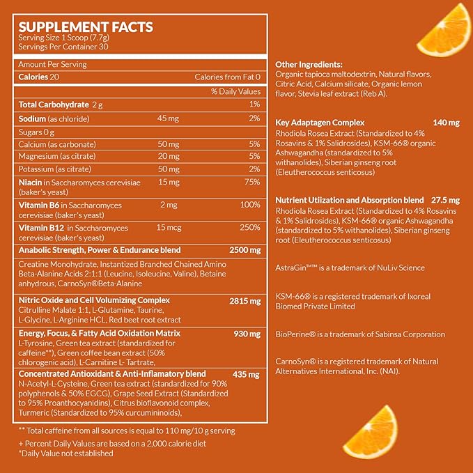 EnergyFirst Prefuel Vegan Pre-Workout Powder, Zero Sugar, All-Natural Energizer with Immune Support Orange Flavor, 30 Servings for Maximum Workout Performance