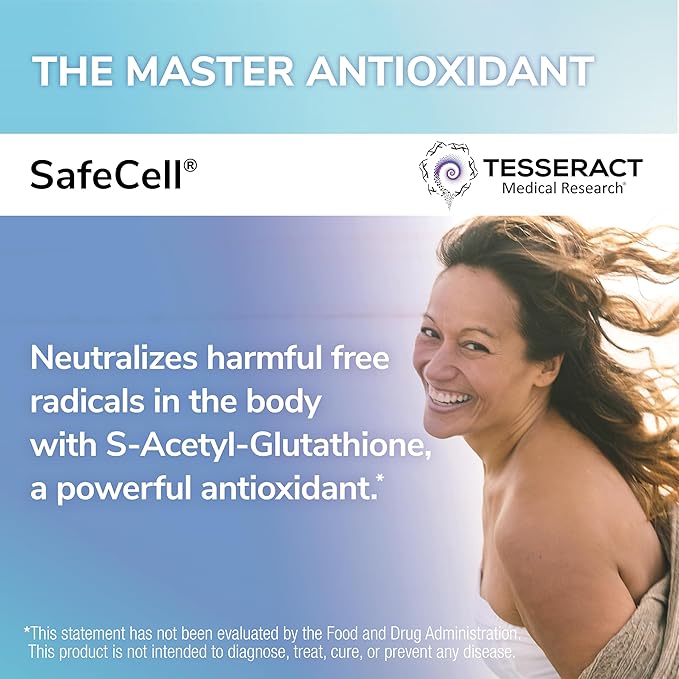 SafeCell S-Acetyl Glutathione Supplement for Neuro Health Support, Powerful Antioxidant to Help Neutralize Free Radicals, Hypoallergenic, 300mg, 60 Vegetarian Capsules