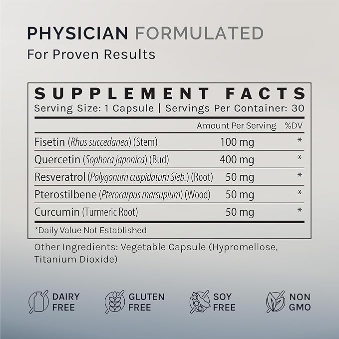 InfiniWell Senolytic Longevity Supplements - Optimize Cellular Aging, Help Support Cognitive Function & Neurological Processing - with Resveratrol, Pterostilbene & Quercetin (30 Capsules)
