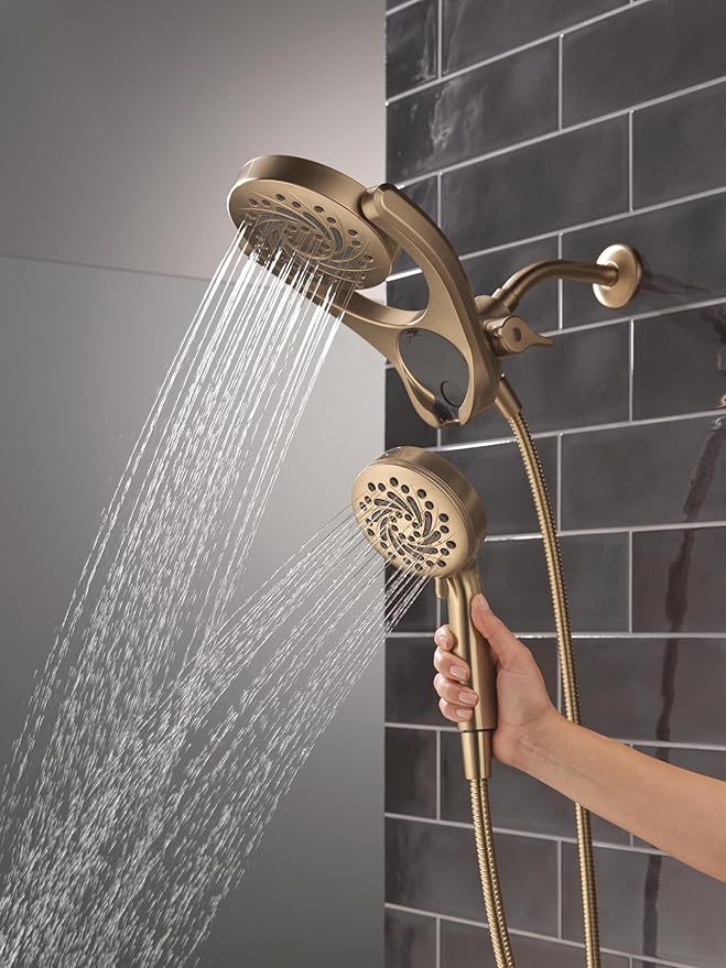 Delta 5-Setting HydroRain 2-in-1 Dual Shower Head with ProClean Spray, Brushed Gold High Pressure Shower Head with Handheld Spray, 1.75 GPM Flow Rate, Champagne Bronze 75419CZ
