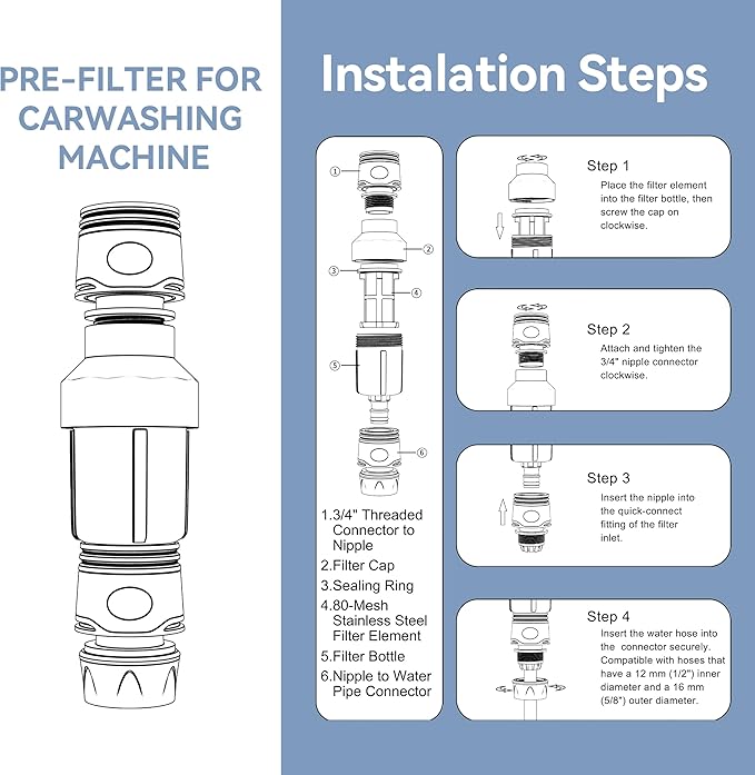 Vertical Garden Hose Filter Kit for High Pressure Washer and Water Spray Gun,Sediment Filter for All 3/4 Inch GHT Thread Garden Hose Quick Connector